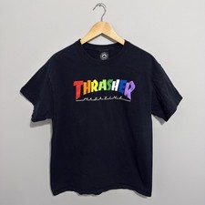 Thrasher Magazine Black Rainbow Colorful Logo Skateboarding T-Shirt Large