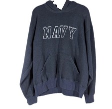Vintage Soffe US Navy Hoodie Mens Medium Dark Gray Embroidered Made in USA