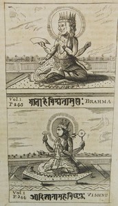 ANTIQUE 1798 BENGAL ENGRAVING INDIAN HINDU GODS BRAHMA & VISHNU 1798
