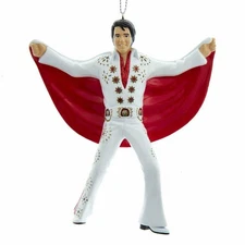 Elvis Presley In White Suit With Red Cape Ornament, 4.5"