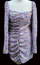 New PrettyLittleThing Aymmetrical Bodycon Dress Floral Print Size UK 14