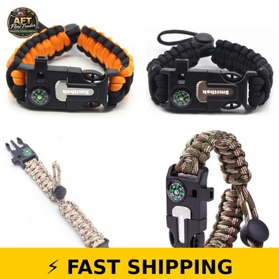 Smithok 4-Pack Survival Bracelets - Adjustable with Whistle & Compass
