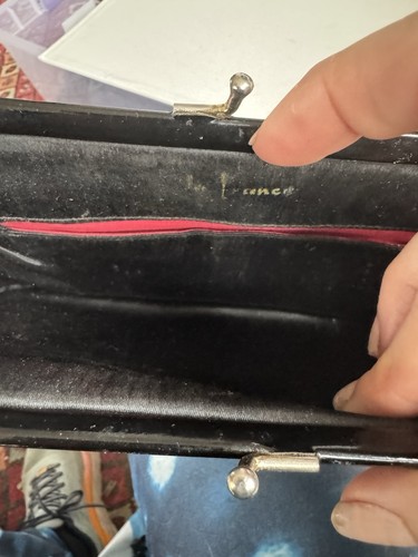 Vintage Paris Style patent leather clutch Snaps On Top Zips On Bottom Black - Picture 3 of 7