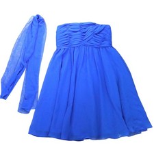 Mori Lee Royal Blue Chiffon Strapless Dress Matching Scarf Shawl Ruched Plus 22