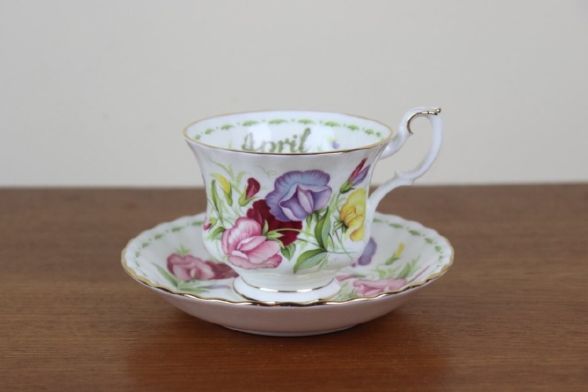 Royal Albert Flor del Mes Abril Dulce Guisante Taza de Café Vintage Reino Unido