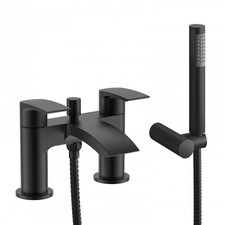 Black Mono Basin Tap & Bath Shower Mixer with Slider Rail Kit Waste Round Curved