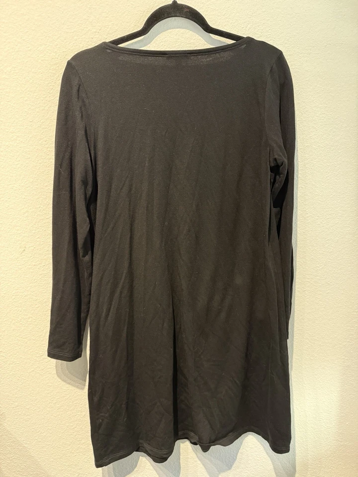 Vestido Eileen Fisher Negro Medio Elastizado Tencel Vellón, Cambio Suave/Flegante, Bolsillo Foto 4 de 4