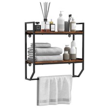 GOFLAME 2-Tier Industrial Bathroom Shelf w/ Towel Bar, Over The Toilet Wall Moun