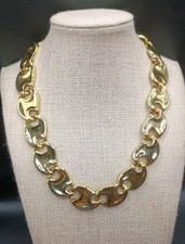 Vintage Gold Plated Necklace Mariner Link Curved Chunky Panel Runway Statement