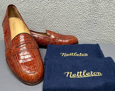 Nettleton Shoes Mens 9.5 D Cognac Genuine Crocodile Handcrafted Penny Loafers