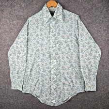 Vintage Van Heusen Van Lustre Shirt Mens 15.5 M Green Tree Print 70s Disco Mod
