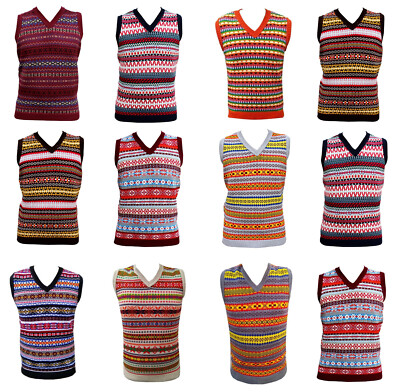 Herren Strick Fairisle TankTop Vintage Pullover Pulli Retro Ärmellos Weste