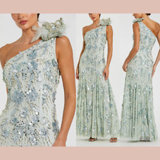 NWT Mac Duggal 2 94151 Flower Beaded Mesh One Shoulder Trumpet Gown J1932