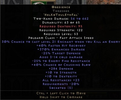 PLACEBO RAD DIABLO 2.0 ５’10 Diablo 2 Resurrected D2R NON-LADDER Obedience Thresher Rune