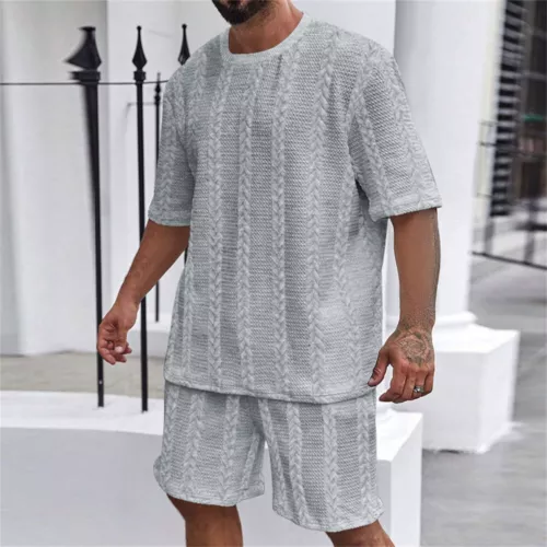 Conjunto de 2 piezas de verano para hombre camiseta manga corta + pantalones cortos tejido sudadera deportiva - Imagen 1 de 18