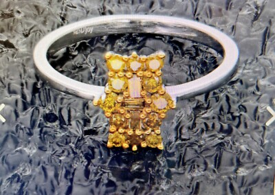 Gelber Diamant länglicher Ring 9 Rhodium & Platin über Sterlingsilber 0,50 ctw