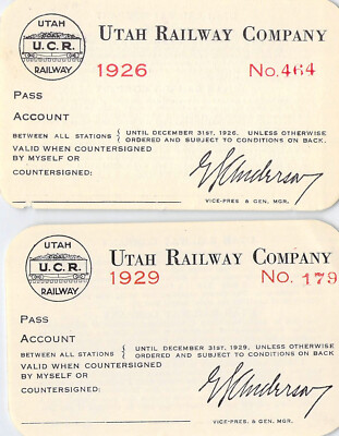 ( 2 ITEMS ) UTAH UCR COAL RAILROAD RAILWAY RR RWY RY PASS B