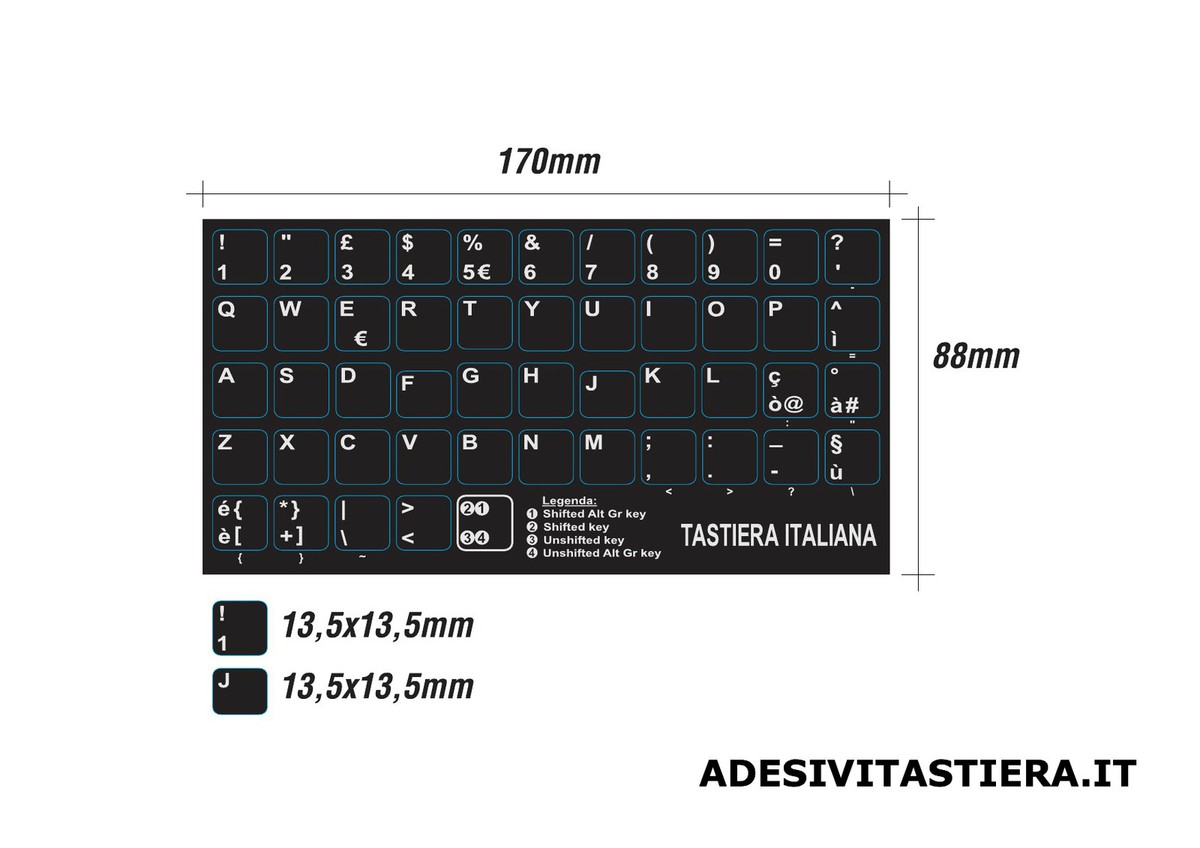 Tastiera Adesiva Completa Pc (1 Kit) (misura Tasto 13x13 Mm