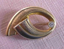 Brosche Art Deco Stil goldfarben mit 1 Diaman...
