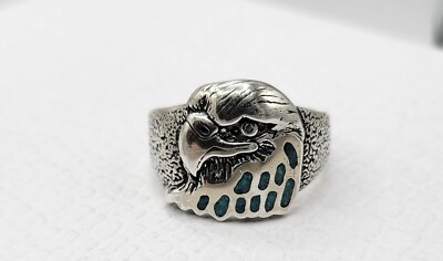 Vintage 70s Wheeler Manufacturing Sterling Silver & Turquoise Eagle Head Ring 12