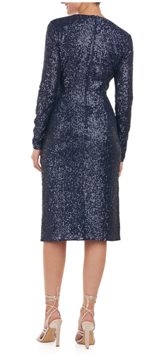 JS COLLECTIONS Women's Cutout Sequin L/S Cocktail Dress Sz 10 Navy Blue NWT $248 - Picture 2 of 4