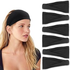6 Pack Black Non-Slip Premium Stretchy Headbands Yoga Running Travel Fashion