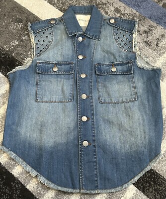 Mono B Women s Jean Denim Vest Studded Cross Faded Acid Wash Denim