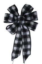 Small 5-6" Hand Made White Black Buffalo Plaid Wired Christmas Bow - Wreath