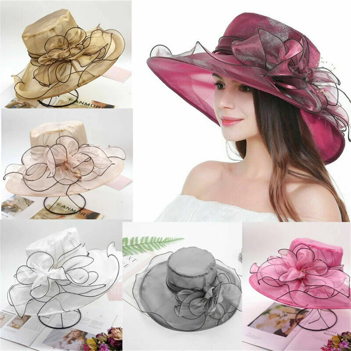 Women Wide Brim Sun Hat Ladies Tea Party Kentucky Derby Noble Church Wedding Cap