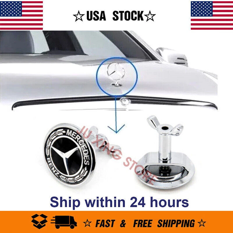 Black Classic Bonnet Badge Hood Emblem C S E Class W204 W211 44mm - Image 2 of 4