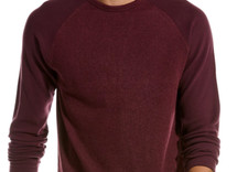 NWOT 195 Vince Double Knit Baseball Crew Neck Sweater Men Deep Wine Sz XL