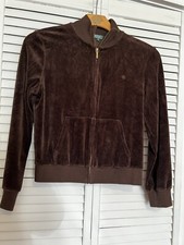 LAUREN RALPH LAUREN Women’s Size Medium M Track Jacket Velour Brown Full Zip