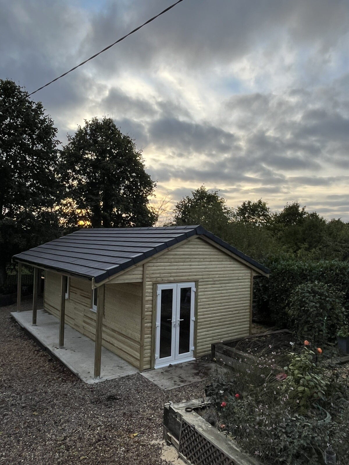 Pvcu Outbuilding 26x12 Delux Timber Framed Outbuilding Workshop Double Porch With ...