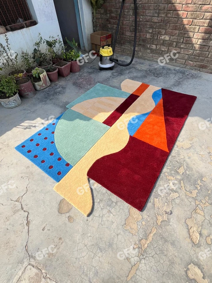 Red blue 8x10 Aesthetic 100% NZ wool Designer Area Hand tufted Rug For Any Room. - Image 4 of 4