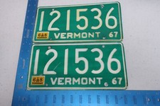 Vermont VT License Plate Tag 1967 67 1968 68 Natural Sticker Pair Set 121536