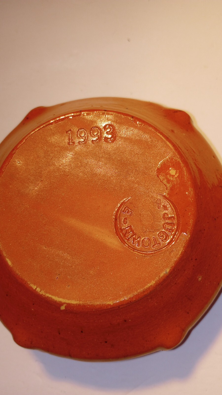 Jugtown Ware Pottery 1993 Orange Speckled Vase/Flowerpot/ Bowl/Cup - Pinched Rim