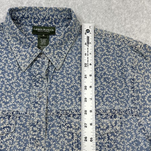 Lauren Ralph Lauren Top 16 Blue Floral Denim Snap Ranch Casual Chic Western - Picture 6 of 16