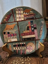 Oriental Accent Library Books Decorative Plate 10" Green Gold Red