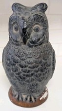 Vintage Detailed Ceramic Owl Bank With Cork Hand painted 7.25" X 4"