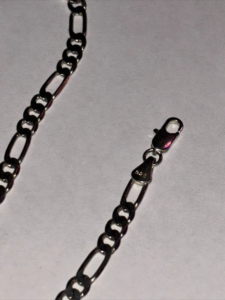 Cadena o collar sólido Figaro de plata esterlina real 925 Italia 5,5 mm 24 pulgadas Foto 4 de 4