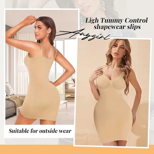 Firm Full body Shaper V-Neck Tank Slip Dress Slimming Underwear Tummy Control - Picture 4 of 35