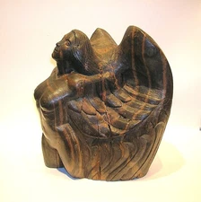 R. GENTILE '81 POST MODERN EXOTIC WOOD ANGEL SCULPTURE SCULPTURE - 11" TALL - BO