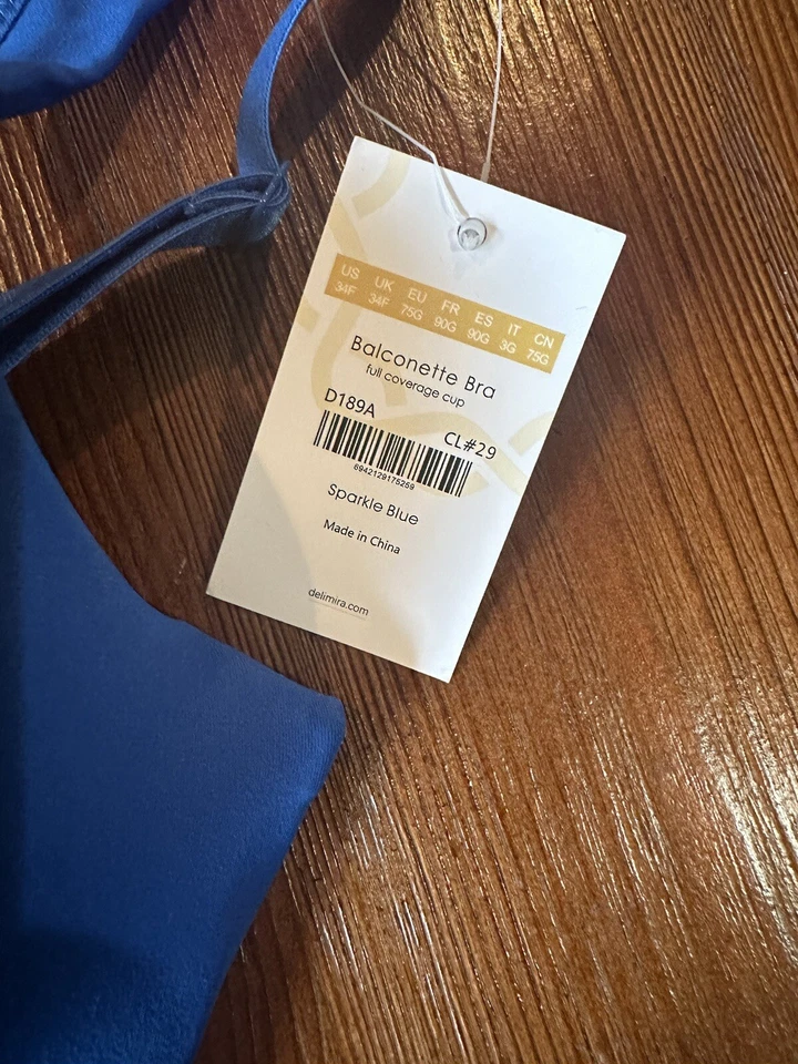 Delmira Bra Women Balconette Full Coverage Sparkle Blue Sz#34F NWT - Изображение 4 из 4