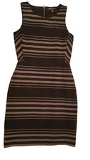 Banana Republic Size 4 A-Line Dress Black Brown Striped Lined Sleeveless Stretch