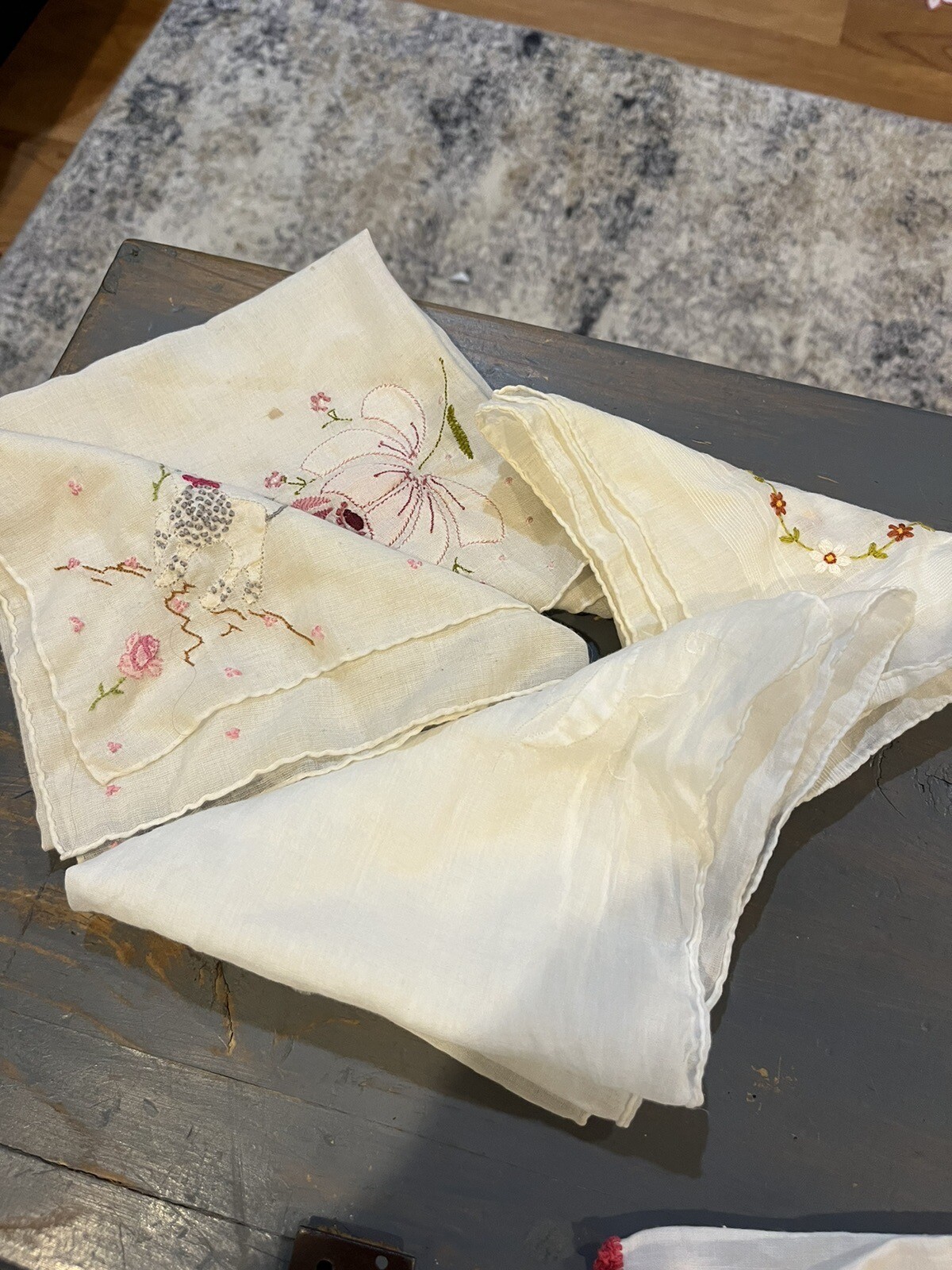 Vintage Lot Of 14 Ladies Hankies FLORAL /Lace Preowned eBay