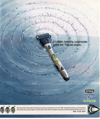 2012 Schick Hydro 5 Power Select Razor Vintage Print Ad