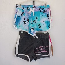2x Justice Girls Dolphin Shorts-10-Dark Gray-Tie Dye Cheetah Print