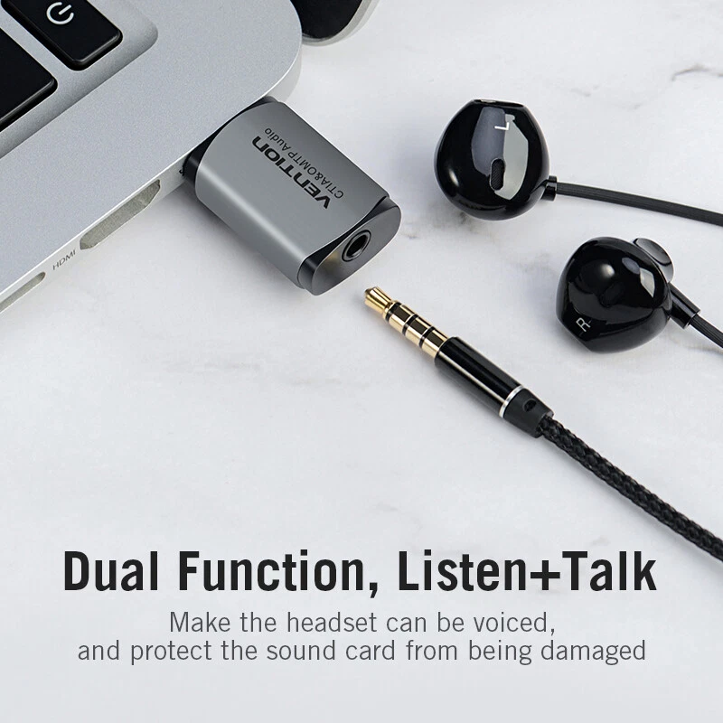 USB Audio Adapter External Stereo Sound Card 3.5mm Headset Microphone Converter - Image 3 of 4