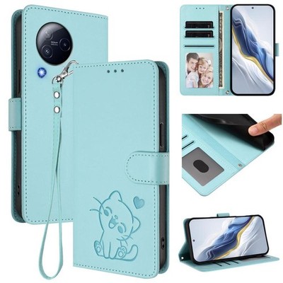 Katzenleder Tasche mit Herz Relief für Xiaomi Civi 3 5G, mintgrün