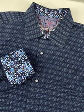 Robert Graham Shirt Mens XL Blue Geometric Flip Cuff Classic Cotton Designer